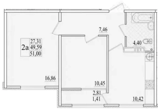 Квартира 2-комн. 50.97 кв. м