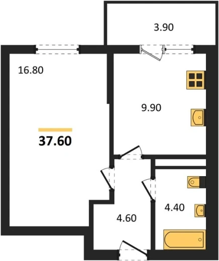 Квартира 1-комн. 37.6 кв. м