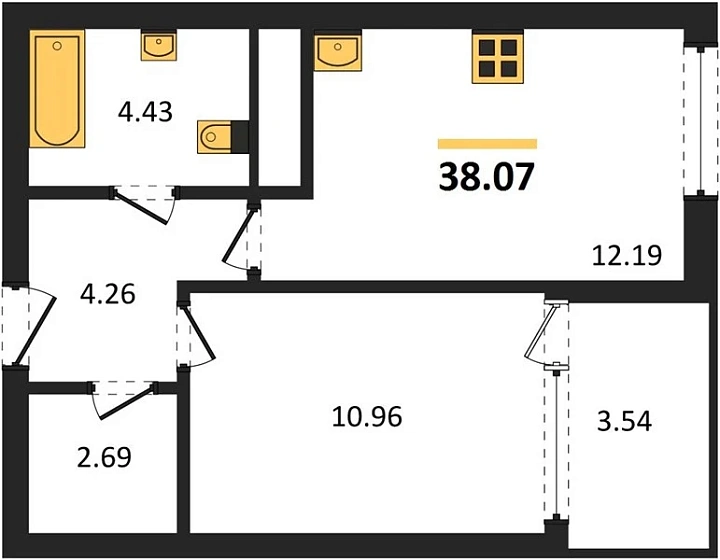 Квартира 1-комн. 38.07 кв. м