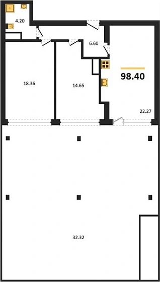 Квартира 2-комн. 98.4 кв. м
