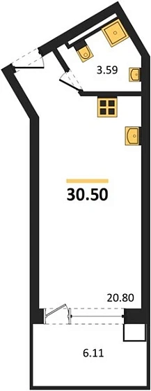 Апартаменты Студия 30.5 кв. м