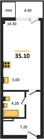 Квартира Студия 35.1 кв. м