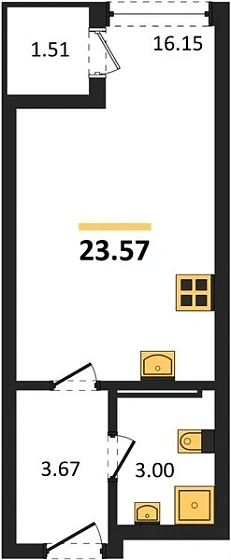 Квартира Студия 23.57 кв. м
