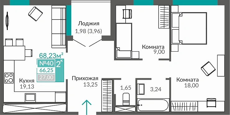 Квартира 2-комн. 66.25 кв.м