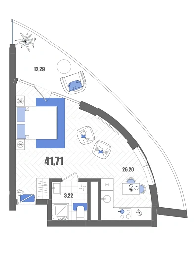 Апартаменты Студия 41.71 кв. м