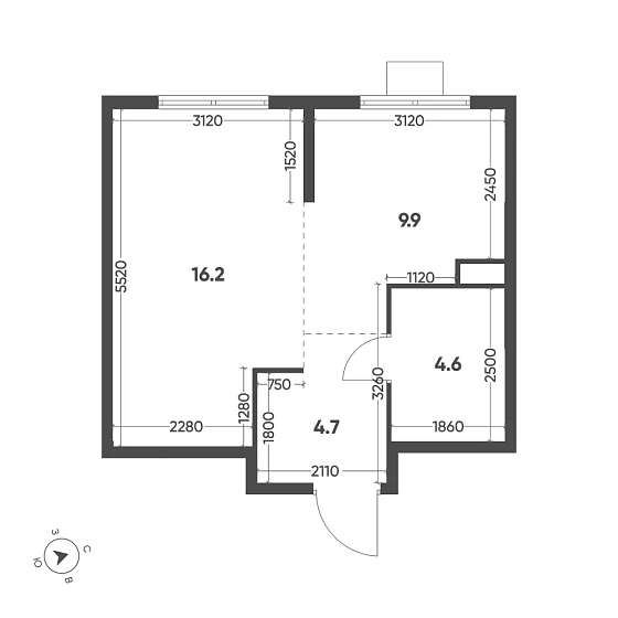 Квартира 1-комн. 35.4 кв. м