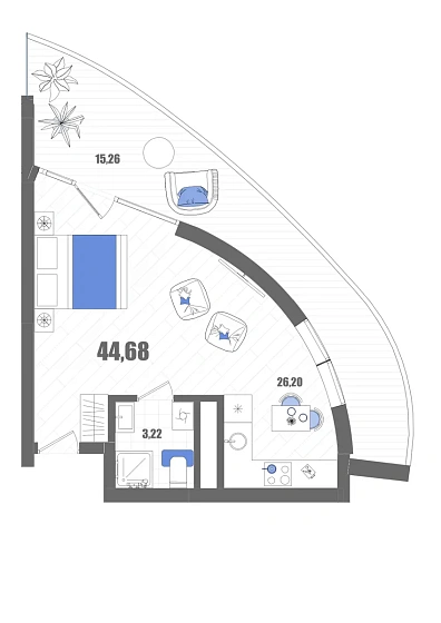 Апартаменты Студия 44.68 кв. м
