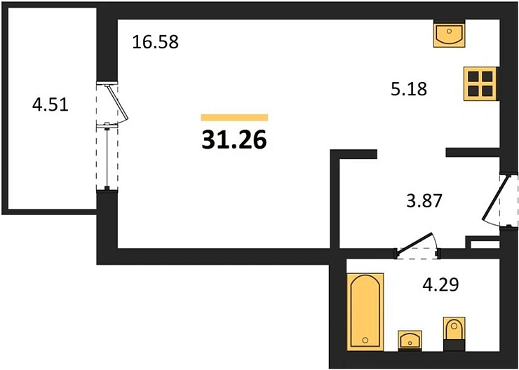 Квартира Студия 31.26 кв. м