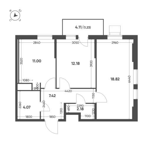 Квартира 2-комн. 56.9 кв. м