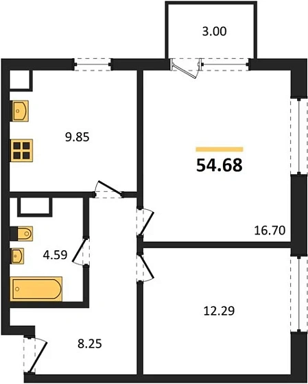 Квартира 2-комн. 54.5 кв. м