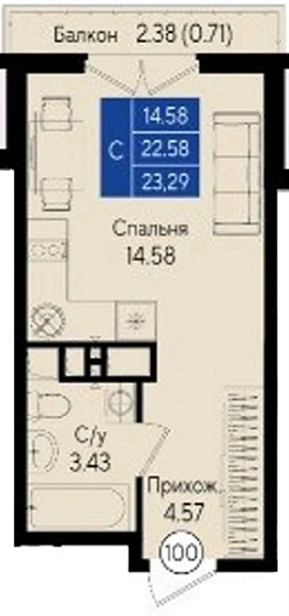 Квартира Студия 23.29 кв. м