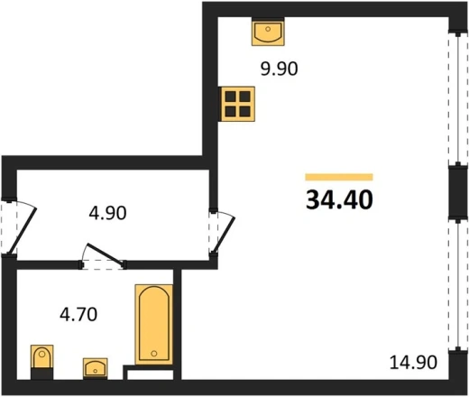 Квартира Студия 34.4 кв. м
