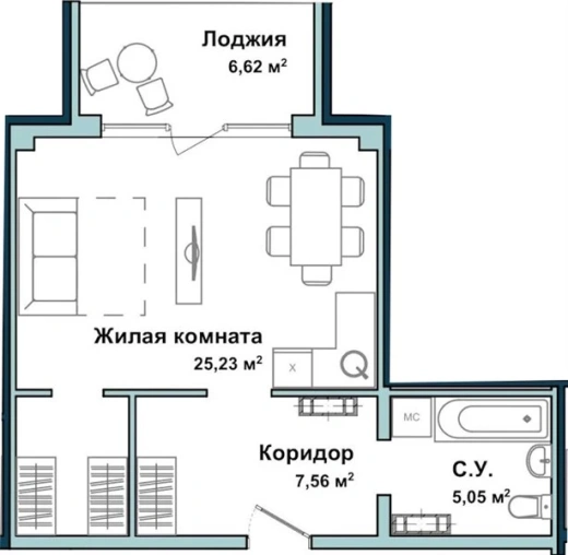 Апартаменты Студия 44.3 кв. м