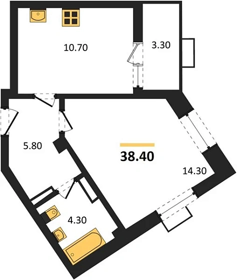 Квартира 1-комн. 38.4 кв. м