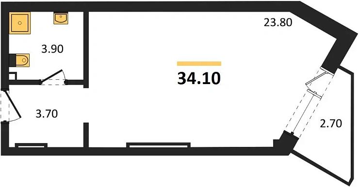 Апартаменты 1-комн. 34.1 кв. м