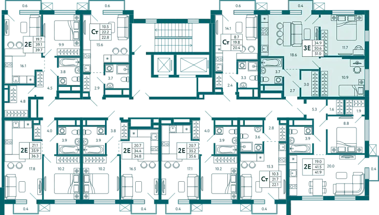 Квартира 2-комн. 51.1 кв.м