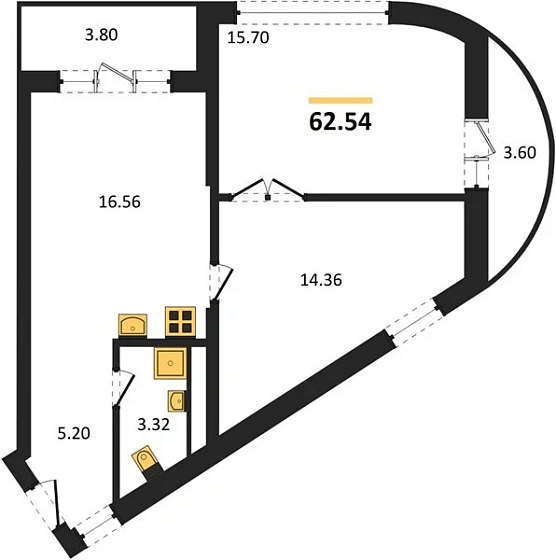 Апартаменты 2-комн. 62.54 кв. м