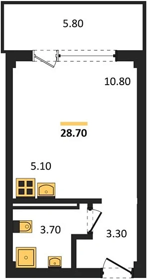 Апартаменты Студия 28.7 кв. м