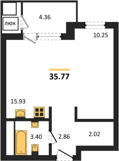 Квартира Студия 35.77 кв. м
