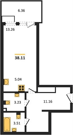 Квартира Студия 38.11 кв. м