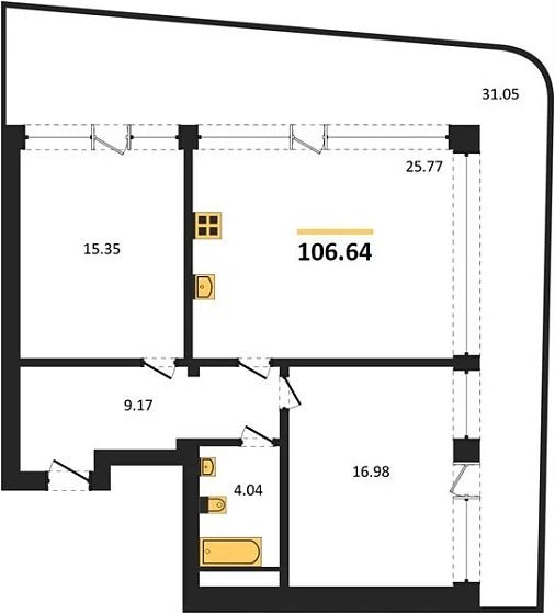 Апартаменты 2-комн. 106.64 кв. м
