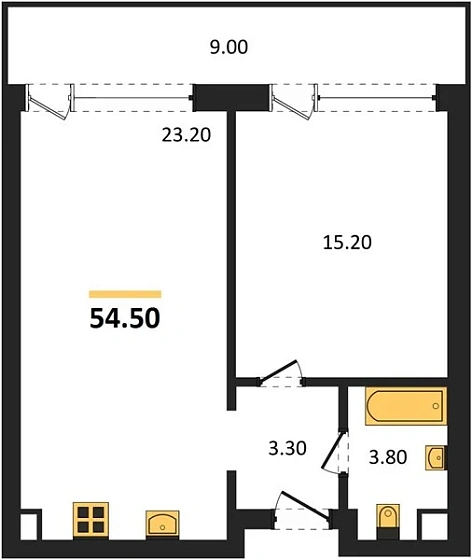 Апартаменты 1-комн. 54.5 кв. м