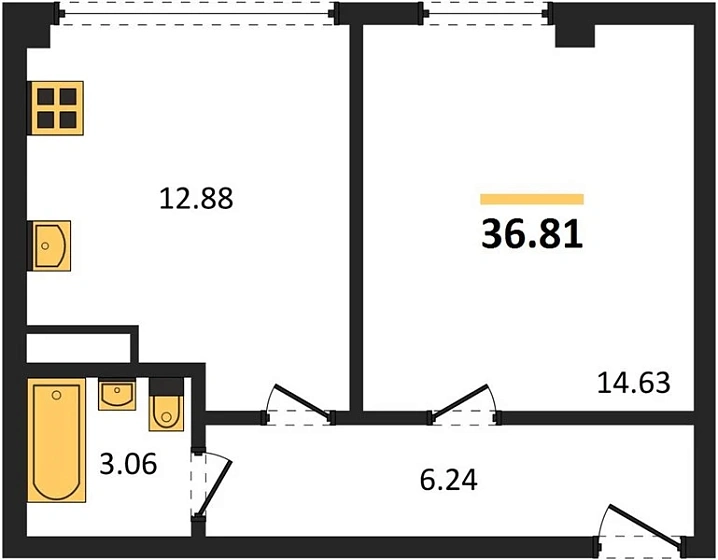 Квартира 1-комн. 36.81 кв. м