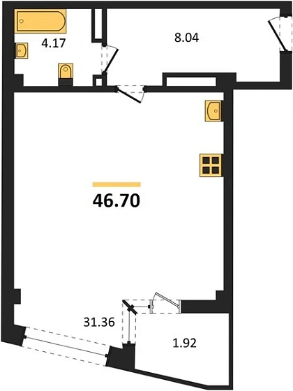 Апартаменты 1-комн. 46.7 кв. м