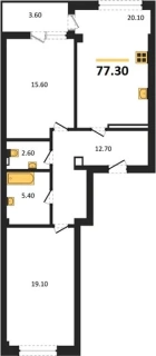 Квартира 2-комн. 75.2 кв. м