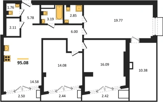 Квартира 3-комн. 95.08 кв. м