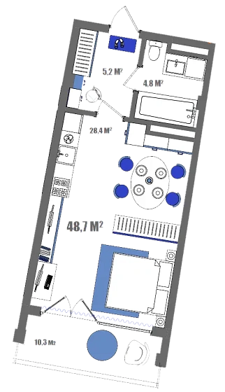 Апартаменты Студия 48.7 кв. м