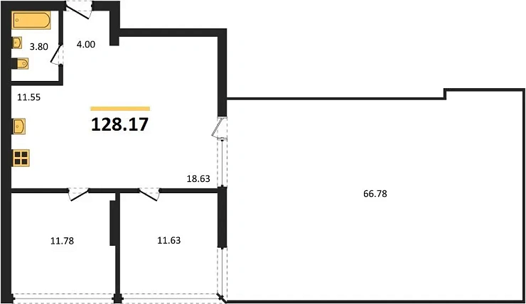 Квартира 3-комн. 128.17 кв. м