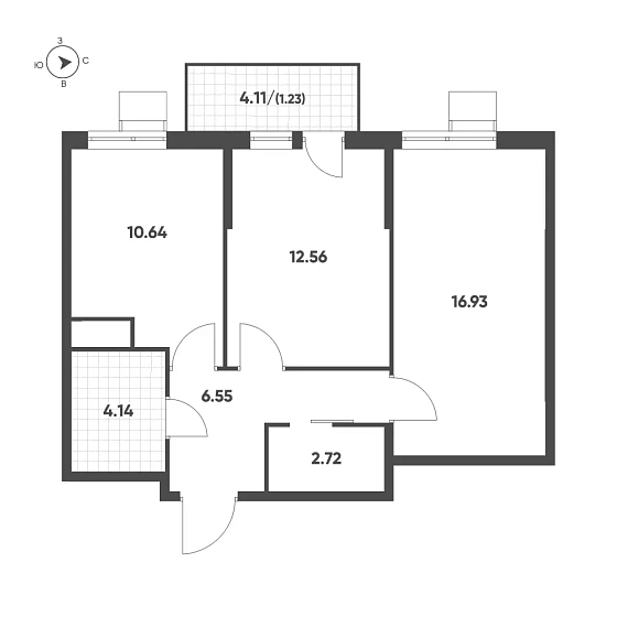 Квартира 2-комн. 54.77 кв. м