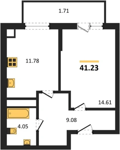 Квартира 1-комн. 41.54 кв. м