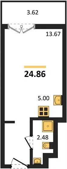 Квартира Студия 24.86 кв. м