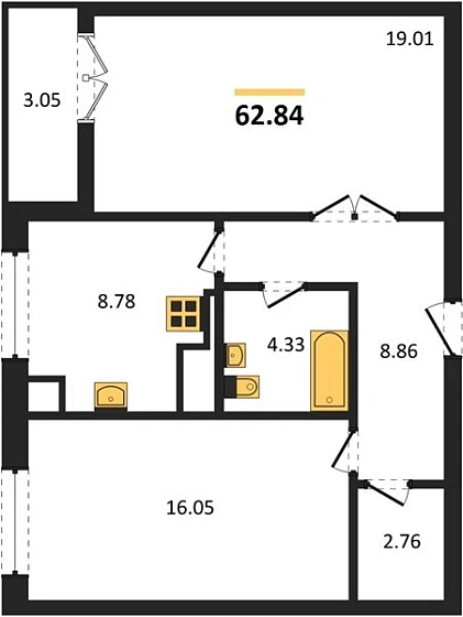 Квартира 2-комн. 62.84 кв. м