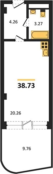 Апартаменты 1-комн. 38.73 кв. м