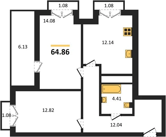 Квартира 2-комн. 64.86 кв. м