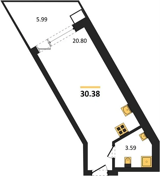 Апартаменты Студия 30.38 кв. м