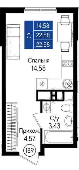 Квартира Студия 22.58 кв. м