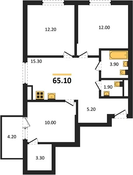 Квартира 3-комн. 65.1 кв. м