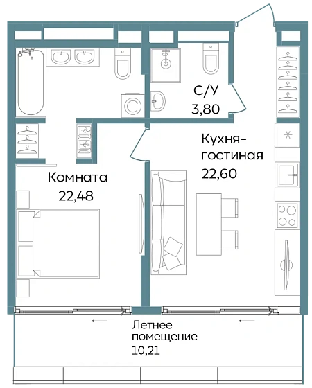 Апартаменты 2-комн. 59.09 кв. м