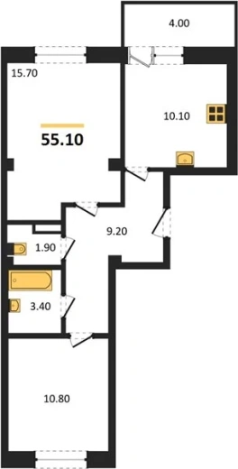 Квартира 2-комн. 55.1 кв. м