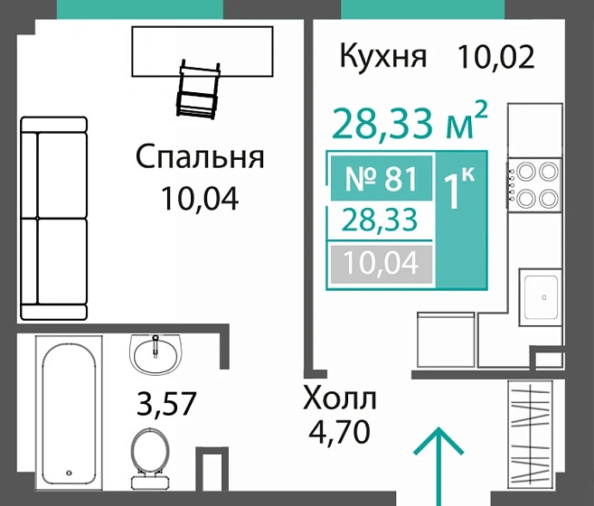 Квартира 1-комн. 28.33 кв.м