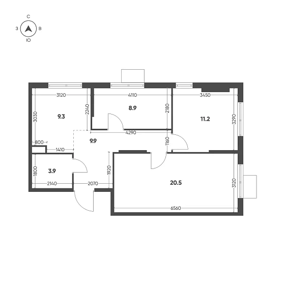 Квартира 3-комн. 63.7 кв. м