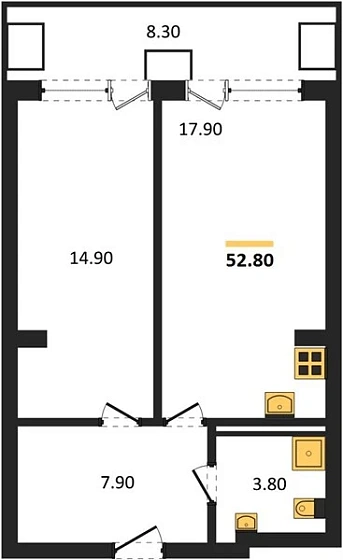 Апартаменты 1-комн. 52.8 кв. м