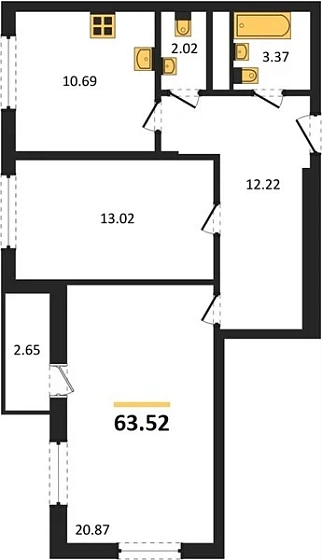 Квартира 2-комн. 63.52 кв. м