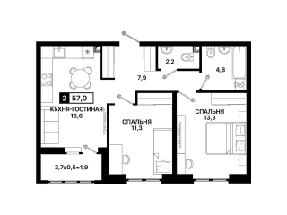 Квартира 1-комн. 40.3 кв. м