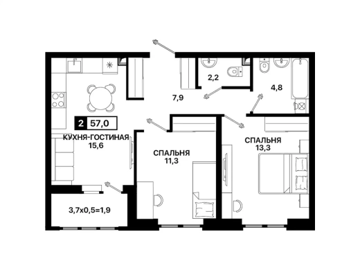 Квартира 1-комн. 40.3 кв. м