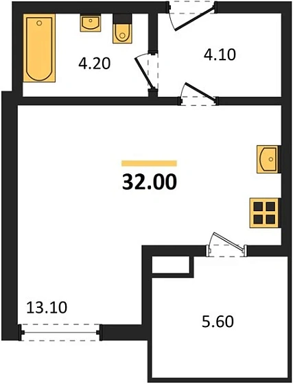 Квартира Студия 32 кв. м